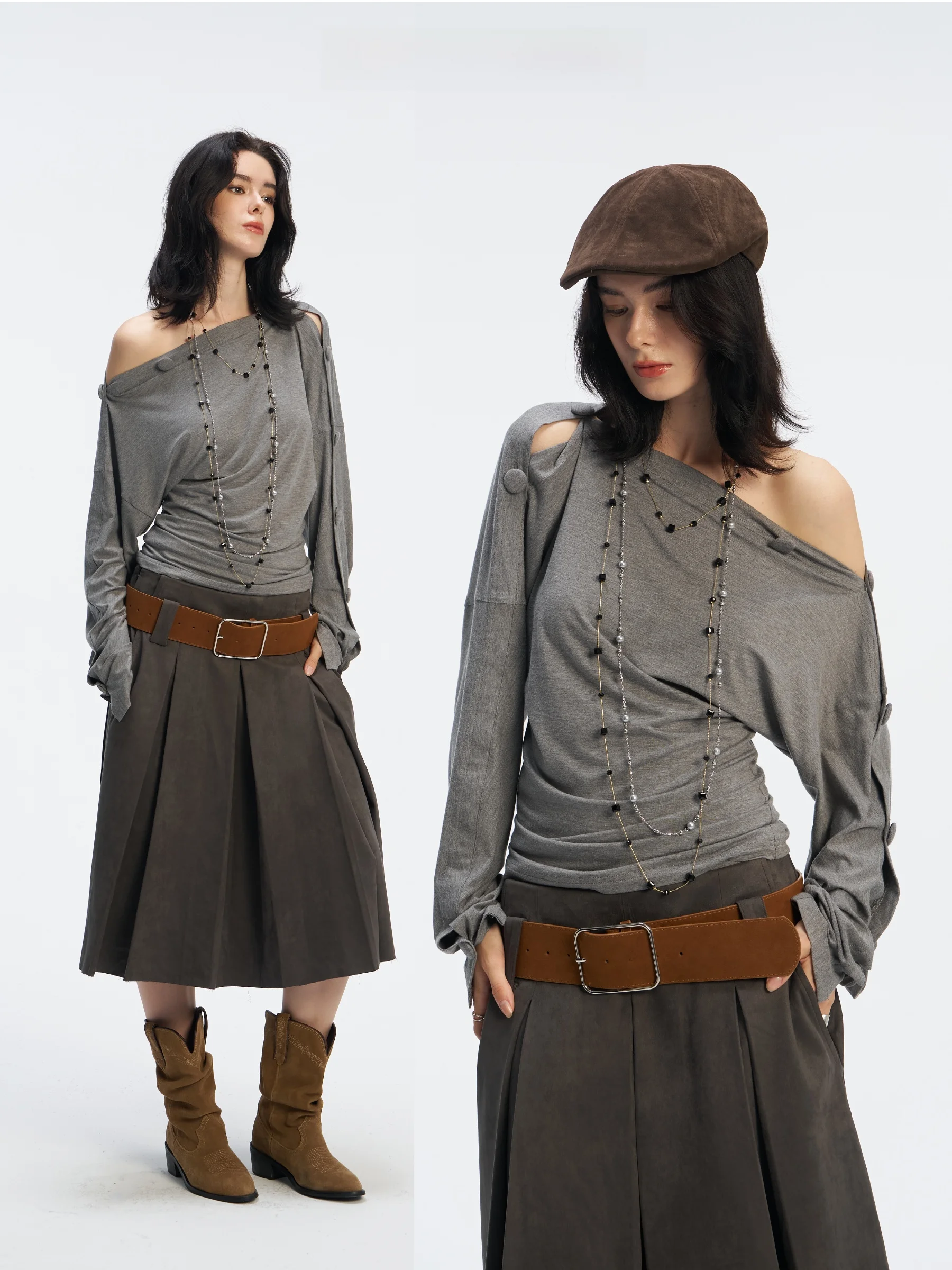 

Футболка Sensory Gardens Wool Blend Long Sve Универсальный базовый слой Batwing Sve Асимметричный дизайн Для поездок на работу Простота...