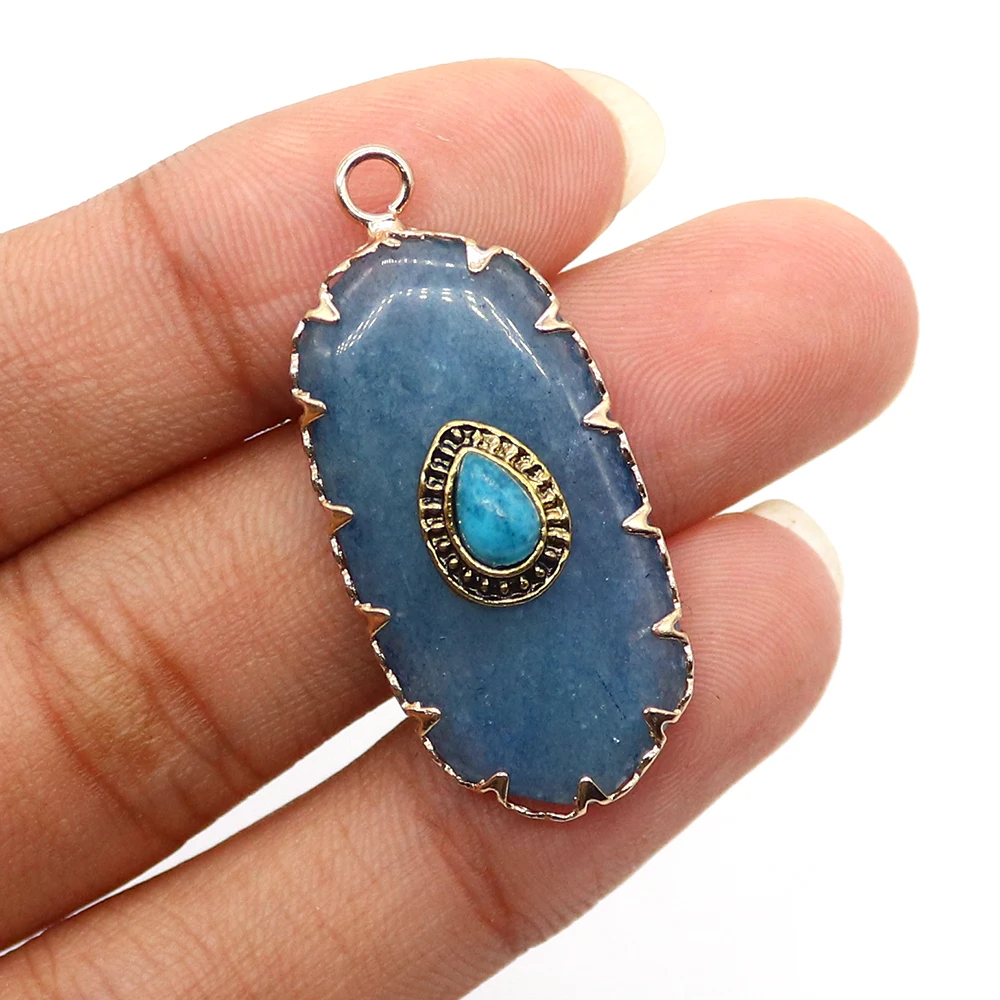 Oval Shaped Natural Stone Powder Crystal Necklace Pendant Electroplated Pendant Single Hole Pendant DIY Jewelry Accessories
