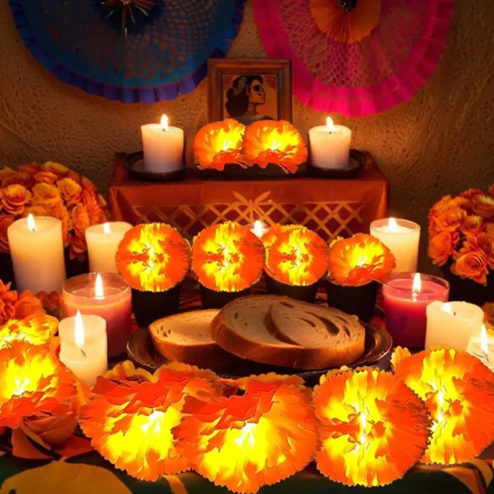 

Mexican Style Halloween Marigold Led Lights Warm Light Creative DIY Garland String Lights Battery Operated Festive Atmosphere