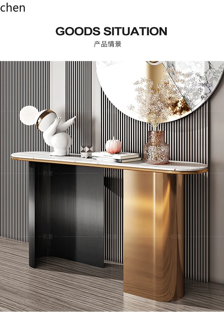 

HYS Stainless Steel Rock Plate Wall-Mounted Entryway Table Entryway Irregular Art New Chinese Style Simple Modern