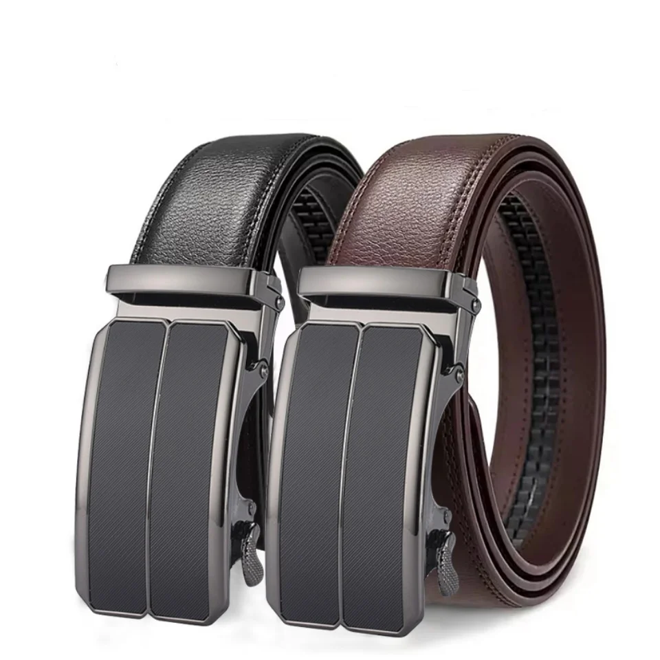Herren-Automatikgürtel, verstellbarer Ratschengürtel für Herren, braun/schwarz, hochwertiger Echtledergürtel, Business-Casual-Gürtel für Herren – Detail 3