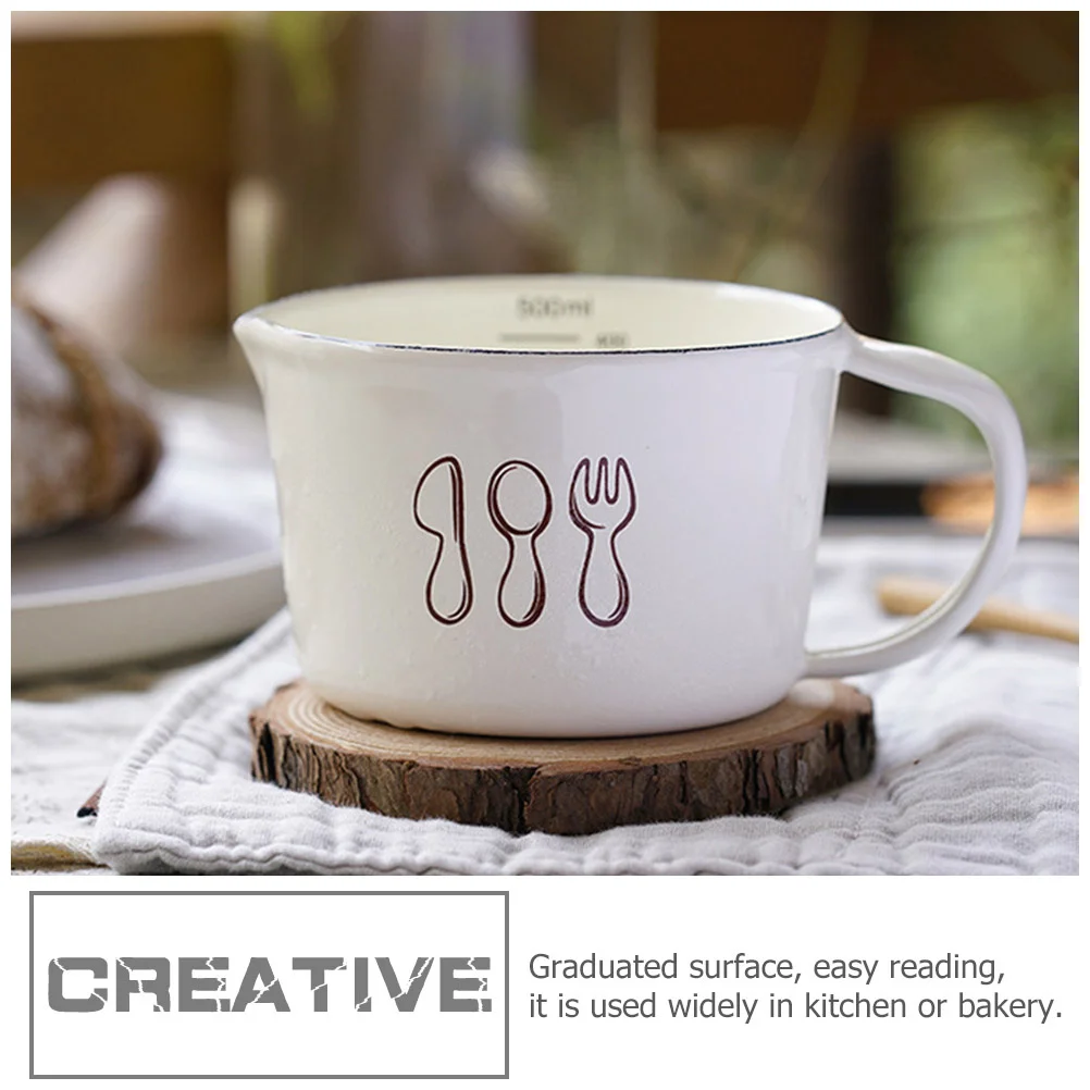 

Baking Cooking Measure Measuring Cup Enamel with Scale Milk Mug Scaled Kitchen Utensil