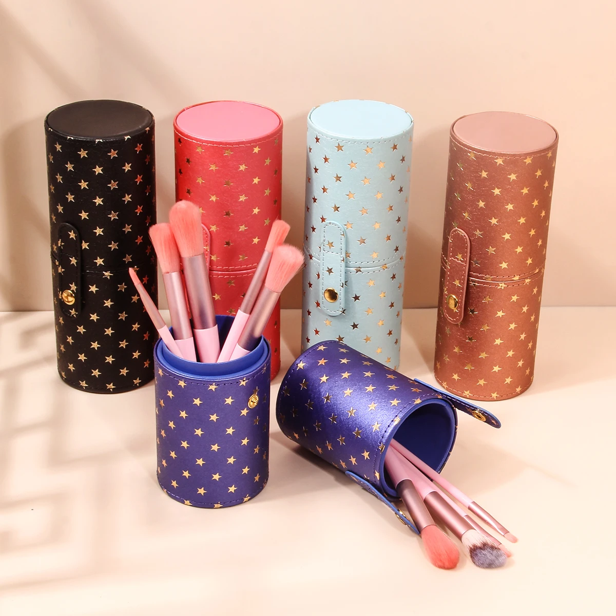 Multi -function PU makeup brush barrel, high -end design model hot gold stars storage box, waterproof and dustproof nail pen sto