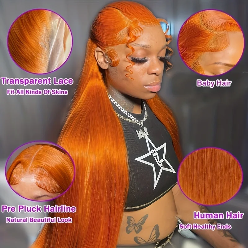 الزنجبيل البرتقالي الملونة مستقيم الدانتيل الجبهة الباروكات شعر الإنسان 13x4 HD الدانتيل الباروكات الأمامية شعر الإنسان للنساء شعري طبيعي