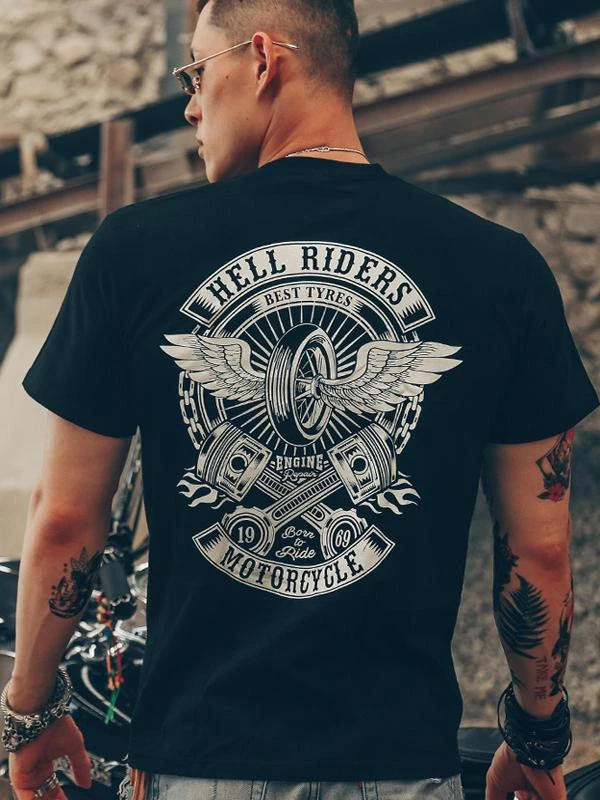 Europe and The United States Tide Brand Heavy Metal Rock Band Retro Punk Black Short Sleeve T-shirt Motorcycle