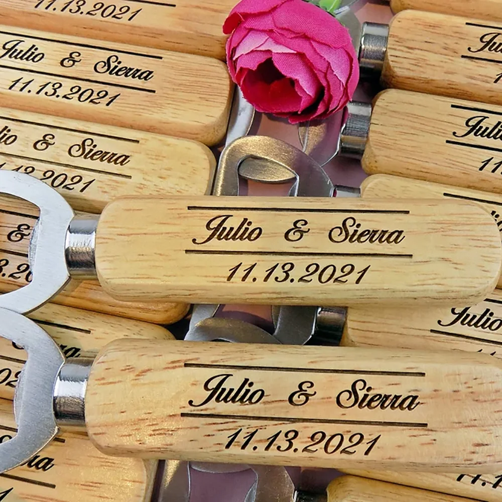 Wedding Gift Custom Bottle Opener Wedding Favors for Guests Personalized Engraved Wood Beer Bottle Opener for Wedding Decoration