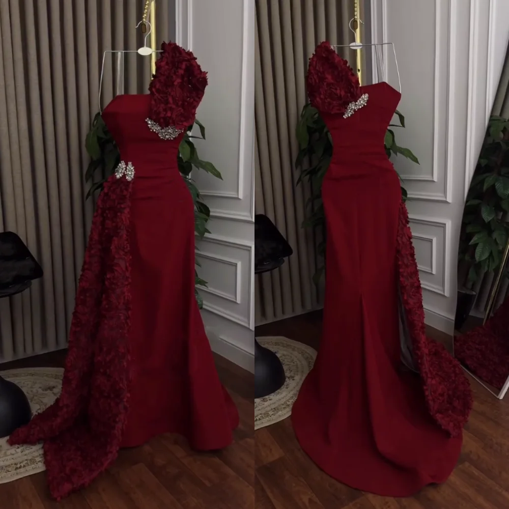 

Customized Jersey Rhinestone Sparkle Applique One-shoulder Mermaid Floor-length Bespoke Occasion Elegant Evening Party Wedding