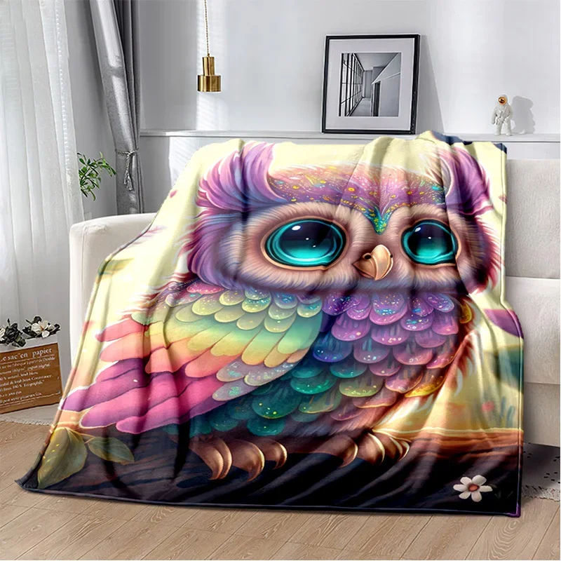 HD Colourful Cute Owl Cartoon Blanket,Soft Throw Blanket for Home Bedroom Bed Sofa Picnic Travel Office Rest Cover Blanket Kids