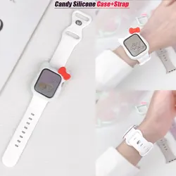 Candy Silicone Case+Strap For Apple Watch 44mm 40mm 45mm 41mm Silicone bracelet correa cover for iWatch series 8 9 7 6 SE 5 4 3