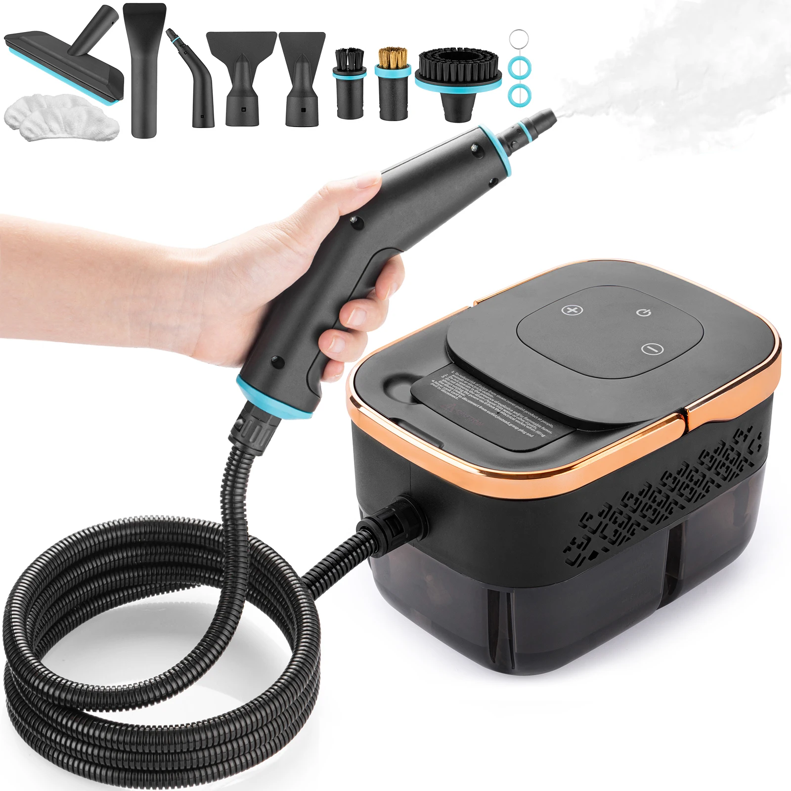 Nettoyeur vapeur portable, chauffage rapide en 15 secondes 105 ℃   thermomètre, pour voiture/maison/carrelage/meubles + 10 accessoires