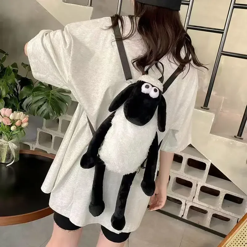 Shaun the Lamb, surrounding plush backpack, cute cartoon doll, girls, students, children, lightweight bag, birthday gift