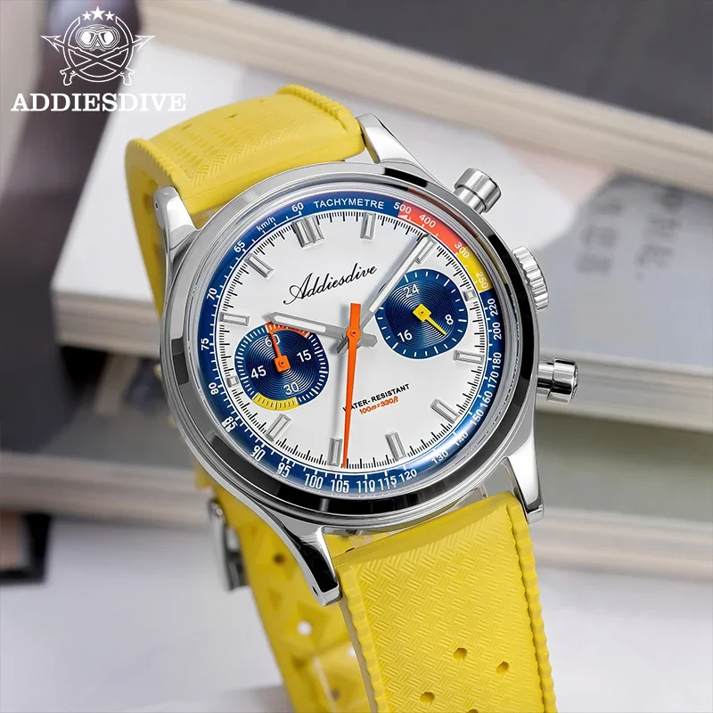 

ADDIESDIVE Chronograph VK64 Quartz Watch BGW9 Luminous 100m Waterproof Watches For Man 38mm Bubble Dome Glass Luxury Watch New