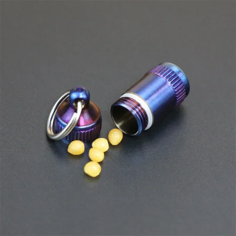 Titanium Pill Box Waterproof Keychain Pill Holder Container Portable Pill Box Case for Outdoor Travel Camping