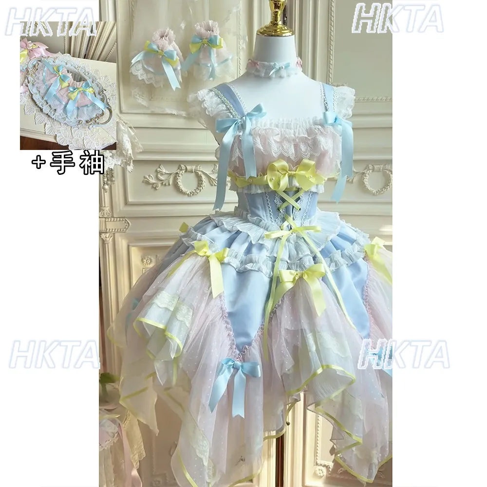 

Elegant Flying Sleeve Lolita Dresses Sweet Bow Pleated Flower Wedding Lace Birthday Party Bar Mitzvah Princess Dress Women