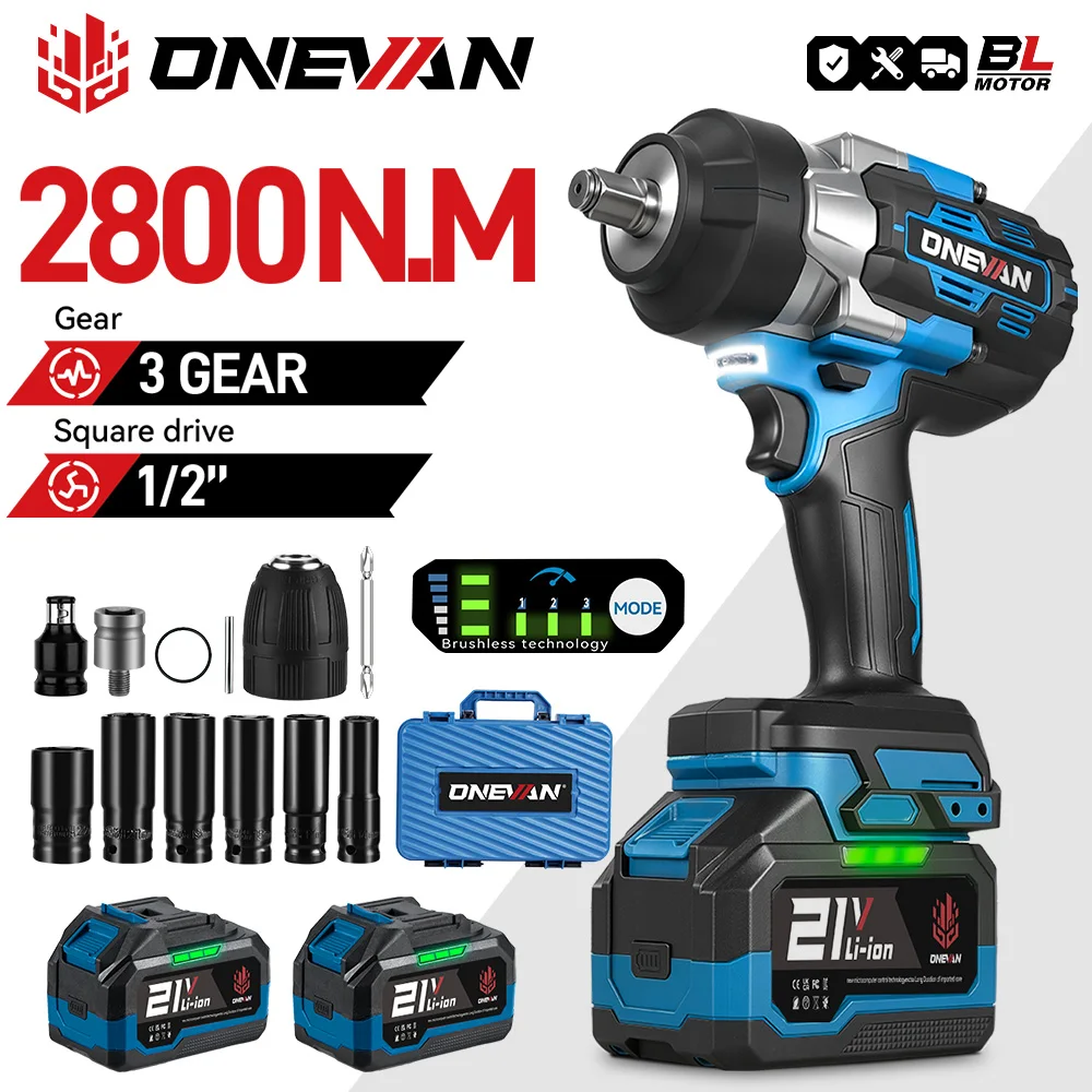 Image of ONEVAN 2800N.M Bürstenloser elektrischer Schlagschrauber 1/2 Zoll Akku-Drehmomentschlüssel Schraubendreher Elektrowerkzeug für Makita 18V Batterie Pin