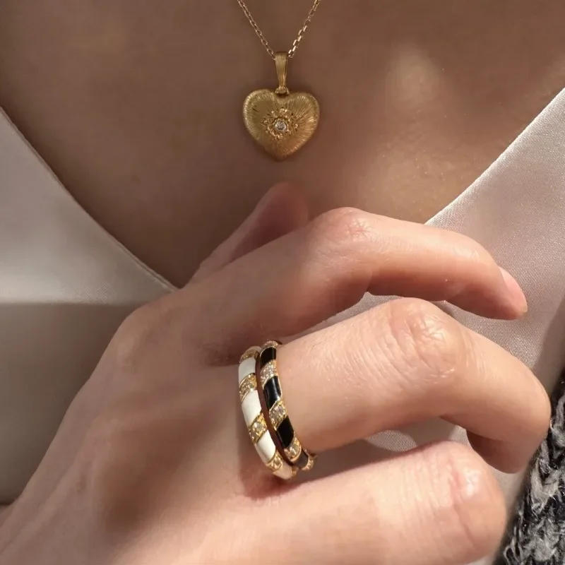 Exquisite Black Agate Vinatge Style Fine Jewelry Luxury Daily rings Couple Style Stacked Ring Engagement Wedding Opening