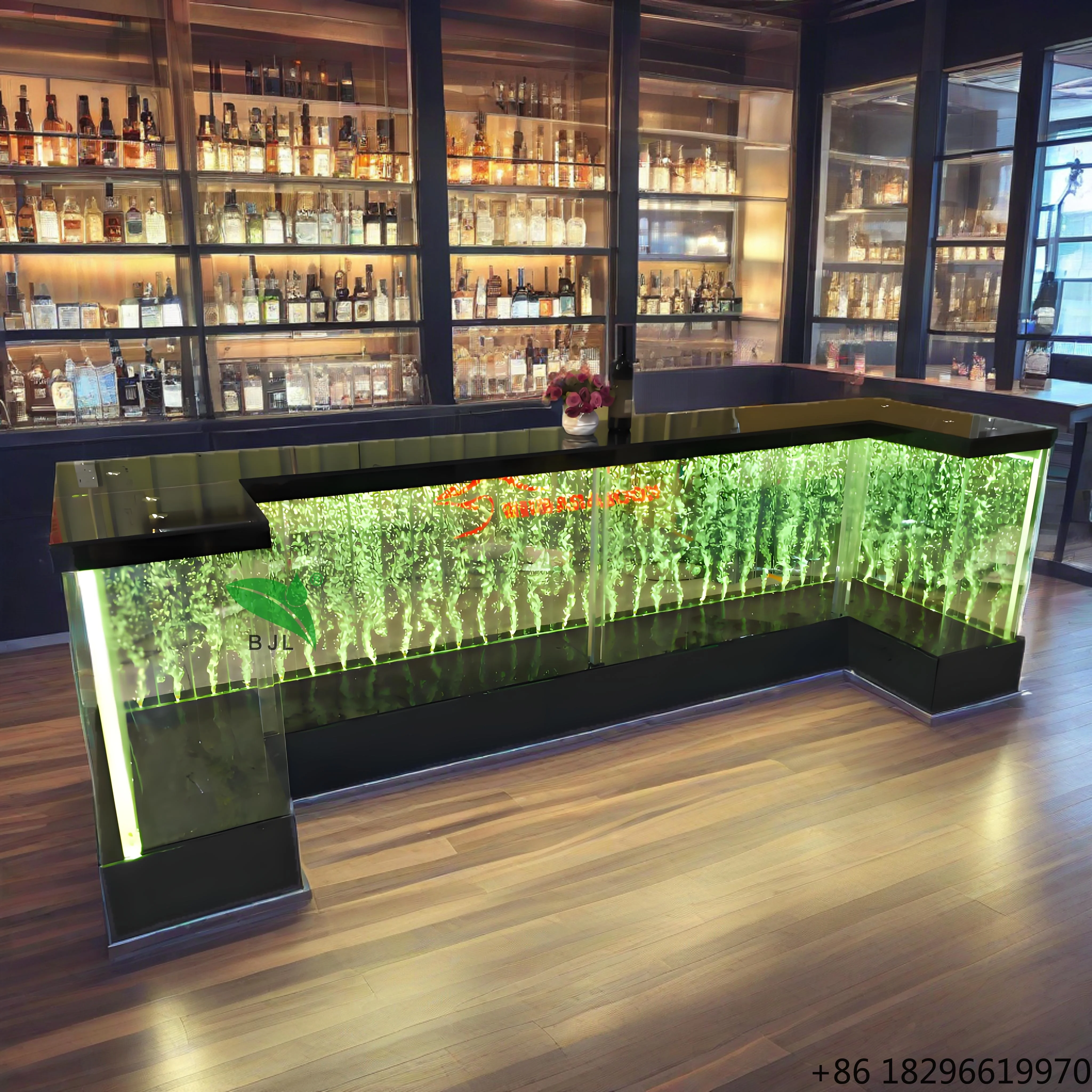 

Modern Night Club LED Acrylic Bar Counter with Aquarium Water Bubble Wall Bar Furniture