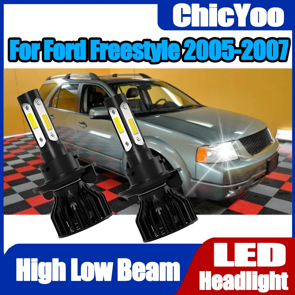 

2 шт. светодиодные лампы для фар 6000K Super White, Plug and Play, с подсветкой со всех четырех сторон, 12В, ближний/дальний свет, для Ford Freestyle 2005 2006 2007