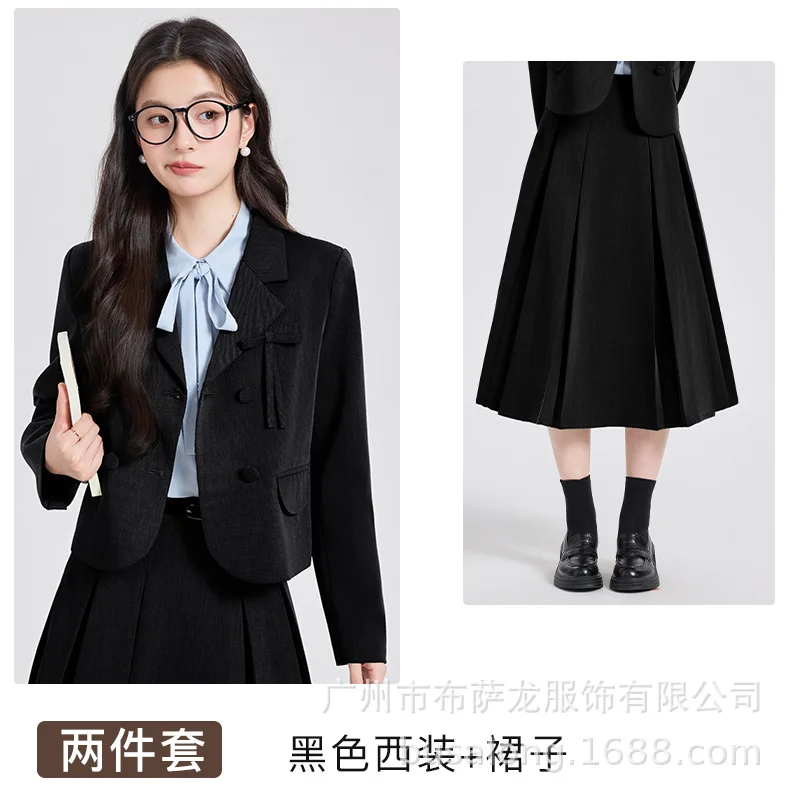الربيع والخريف نمط جديد شهادة المعلم امتحان عام عمال ملابس رسمية مقابلة الدفاع فضفاضة بدلة سوداء مجموعة المهنيين