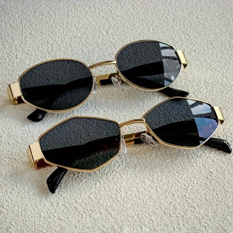 2 Pairs of Summer Women's Fashionable Glasses Retro Gold Frame Trendy Glasses Combination Polygonal Round Frame Design