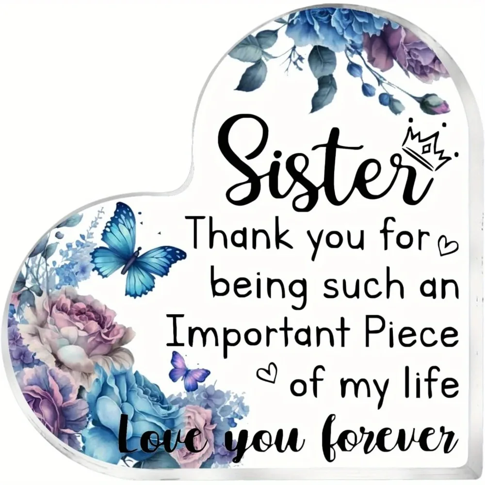 CIFBUY Acrylic Heart Sister Sign Durable 2D Butterfly Memorial Gift for Women Best Friend Christmas Home Office Desk Decor