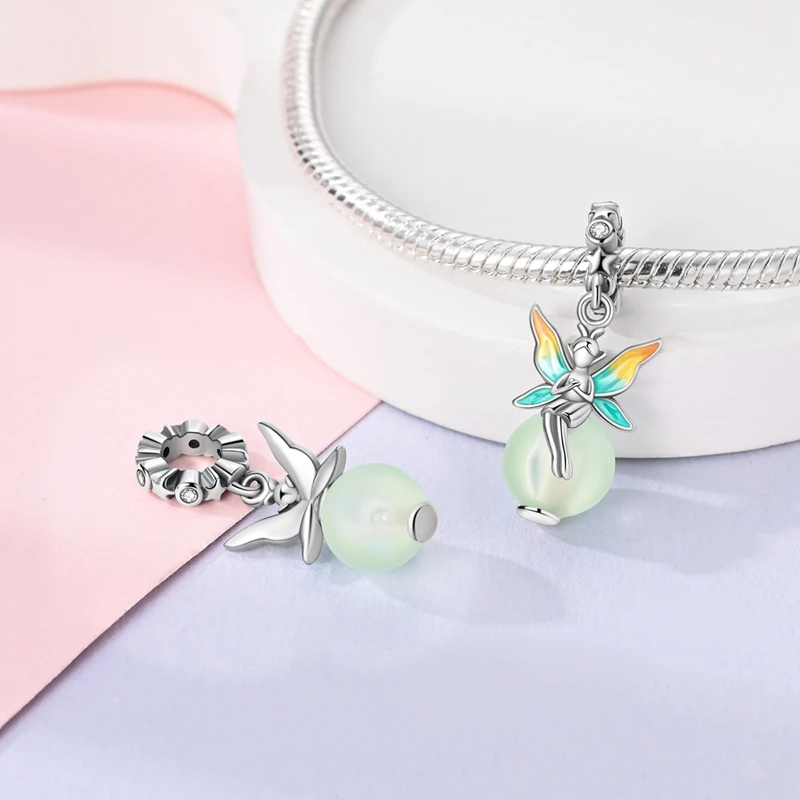 Original Charms Silver Beads Glowing Planet Pendant