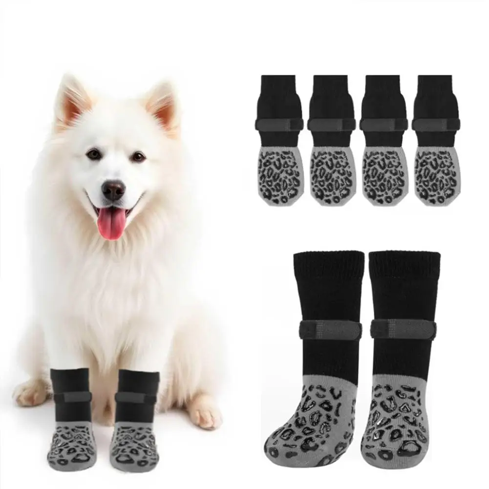 Носки для собак, уличная водонепроницаемая обувь для собак, вязаные носки с регулируемой лентой и защитой от царапин, двусторонние противоскользящие носки для собак