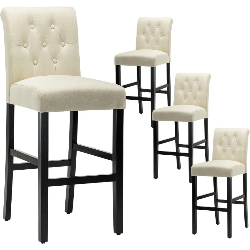 30'' Bar Stools Set of 4 Bar Height Chairs with Button Tufted Back for Kitchen Island