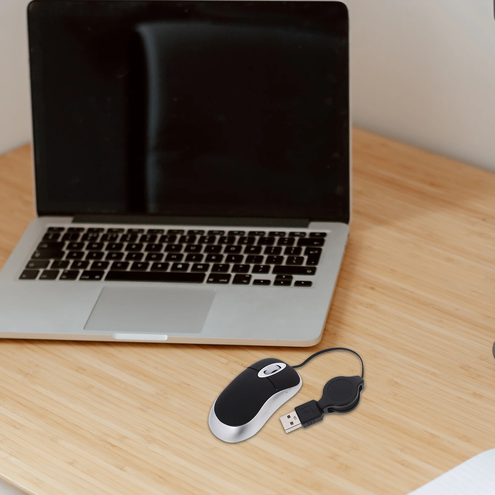 

USB Mini Telescopic Mouse Silver Portable 1000dpi Optical Accurate Positioning Compatible Desktop Notebook Wired Silent Computer