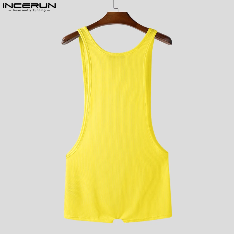 INCERUN الرجال داخلية محبوك المرقعة س الرقبة أكمام الذكور Playsuits السروال القصير الشارع الشهير 2025 مثير موضة ارتداءها الرجال S-3XL