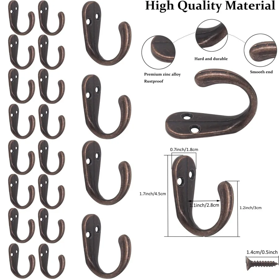 

20 шт. медные крючки для халатов с одним зубцом для подвешивания плоских крючков для одежды, настенные крючки для подвешивания полотенец с 44 винтами для C
