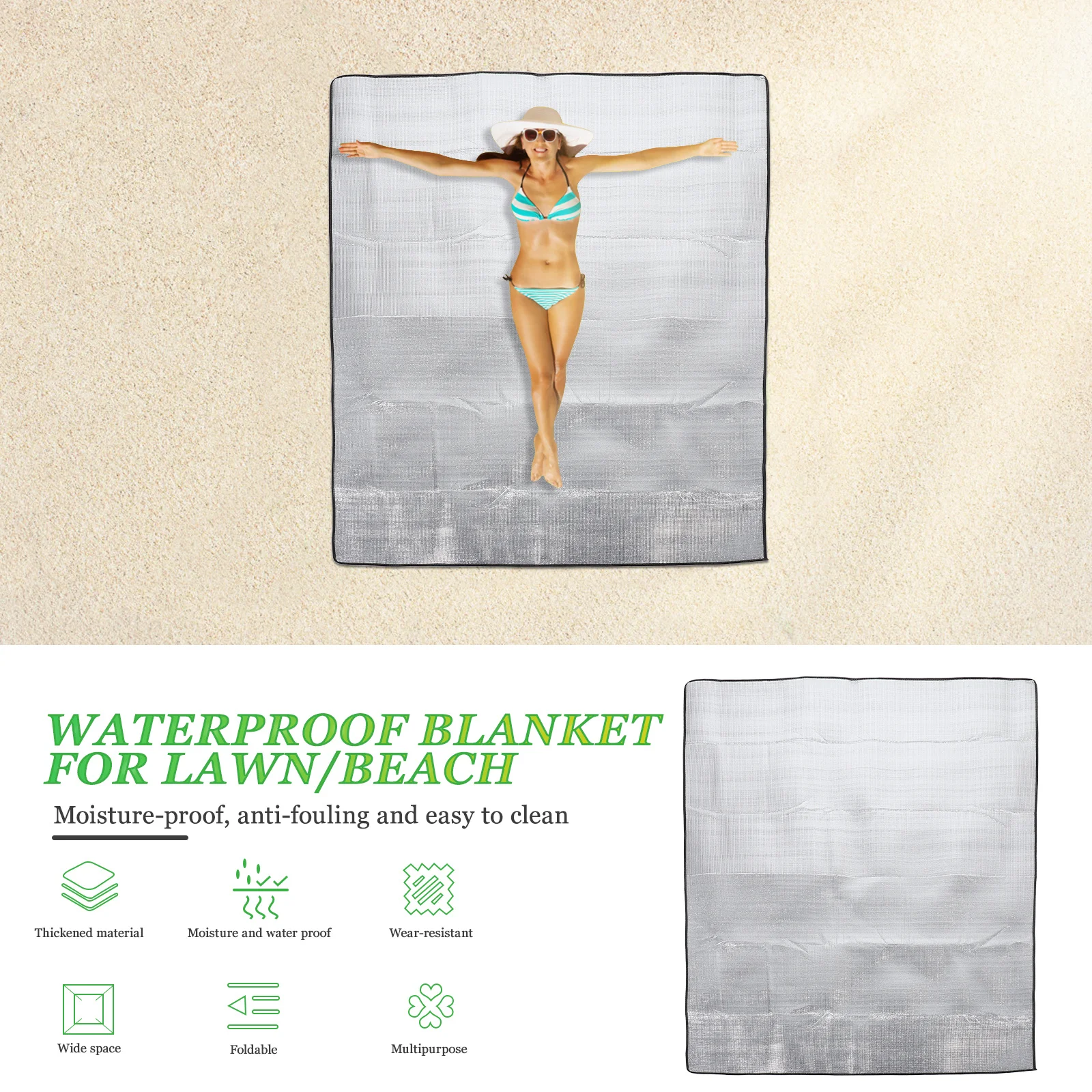 بطانية خارجية كبيرة مقاومة لرذاذ الماء وقابلة للطي على الشاطئ ومضادة للرمل والتخييم والنزهات العائلية والحفلات الموسيقية وخفيفة الوزن #5