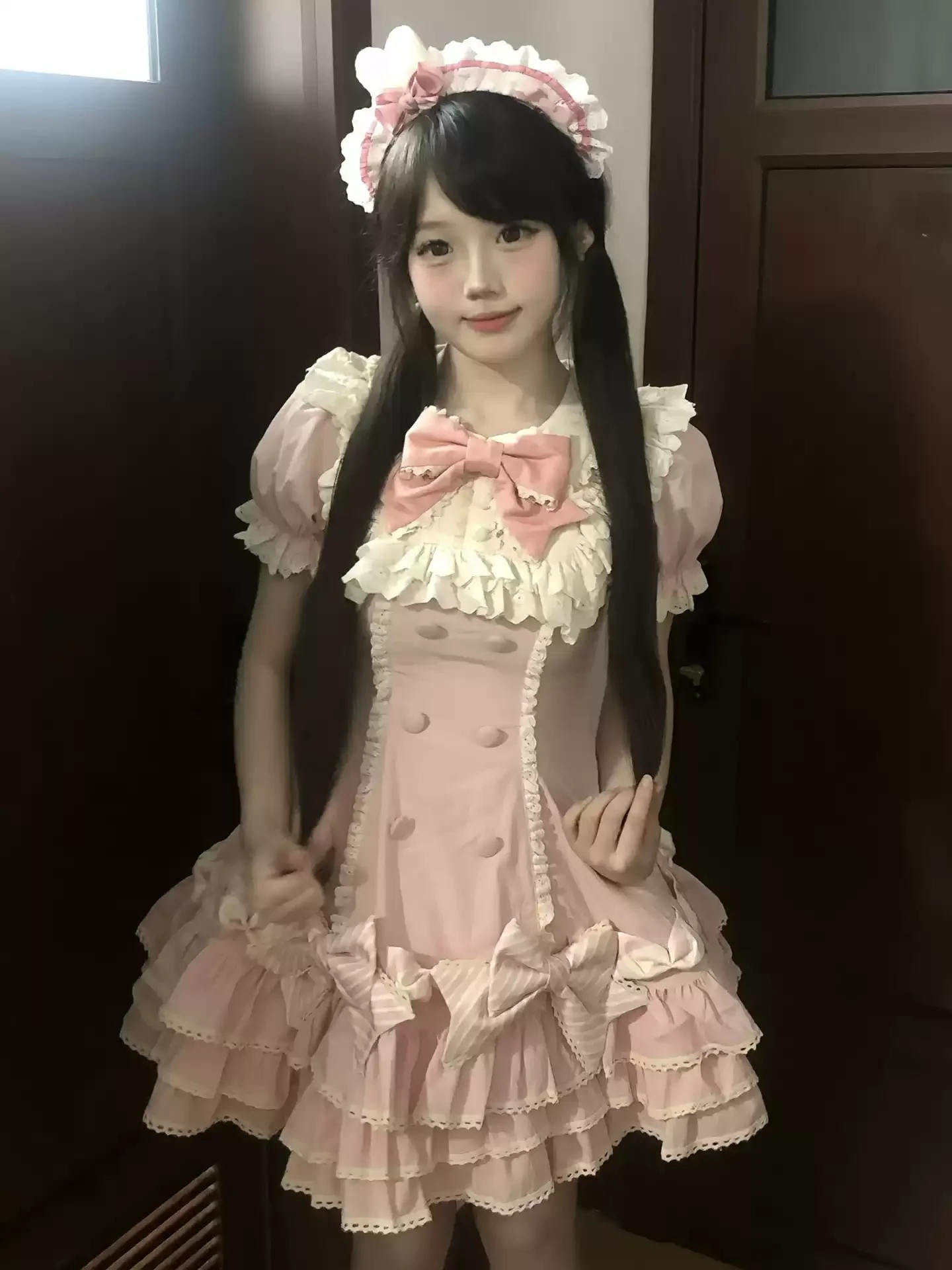 Sweet Lolita Summer Puff Sleeve Ruffle Bow Doll Collar Dresses Female High Waist Cake Skirt Bow Design Dress Sweet Lolita Party image 3