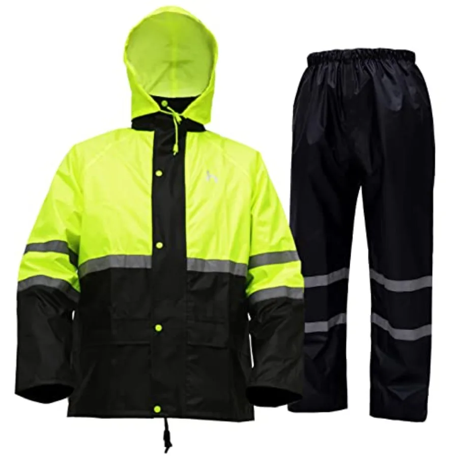 Rain Suit, High Visibility Reflective Safety Jacket, Lightweight Rain Gear, Waterproof Rain Jacket with Pants