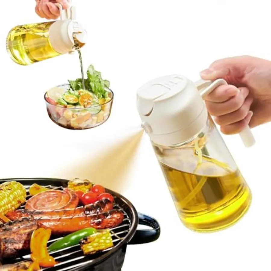 

2 in 1 Oil Dispenser and Oil Sprayer, Premium Olive Oil Dispenser Bottle with Automatic Lid, Boq