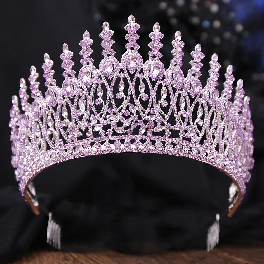 DIEZI Luxury 6Colors Red Purple Blue Green Crystal Tiara Crown Women Wedding Party Elegant Bridal Bride Crown Hair Accessories