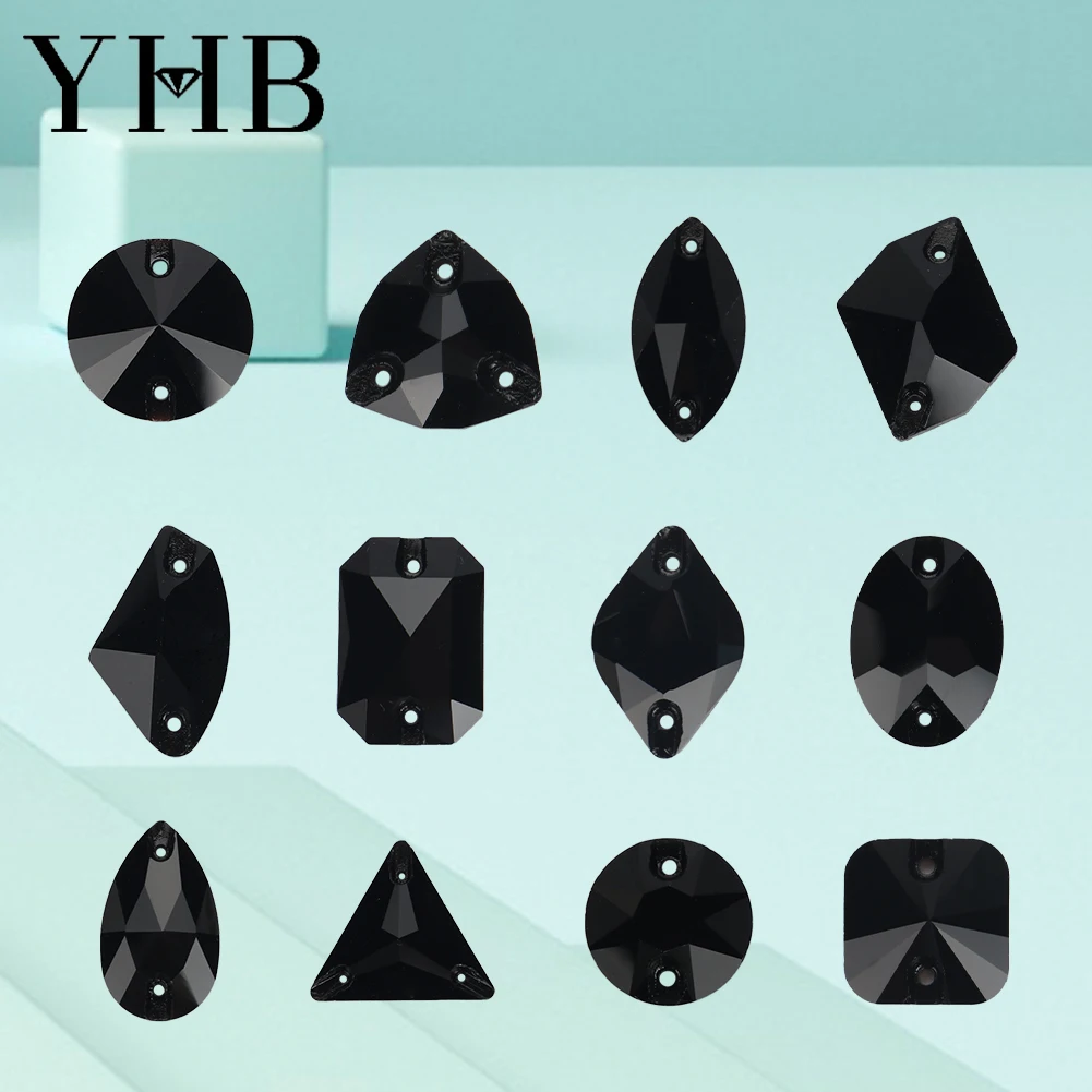 YHB Jet XIRIUS Comic Drop Glass Crystal AB Nähsteine mit flacher Rückseite zum Aufnähen von Strasssteinen für Kleidungsstücke, Taschen