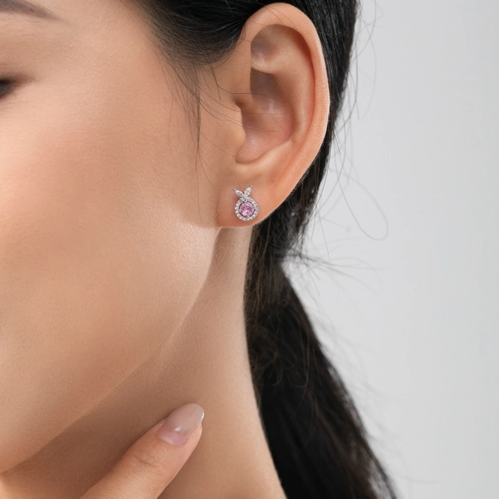 PuBang Fine Jewelry Solid 925 Sterling Silver Pink High Carbon Diamond Simple Stud Earrings for Women Wedding Gift Drop Shipping