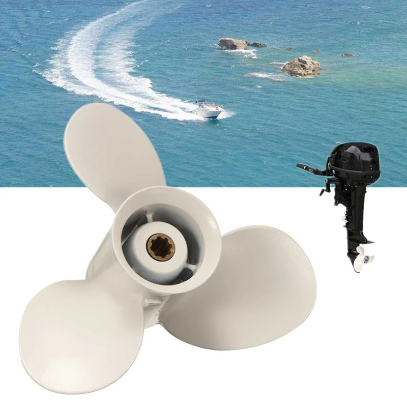 For Yamaha 9.9-15HP 63V-45945-10-EL 9-1/4 X 9 Aluminum Alloy Marine Outboard Propeller 8 Spline Tooth 3 Blades