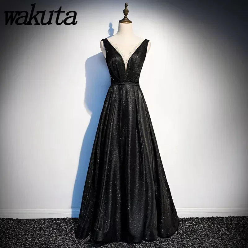 Wakuta-Robe de soirée à col rond pour cérémonie de remise des diplômes, robe de mariée élégante, bretelles réglables, mode éducative