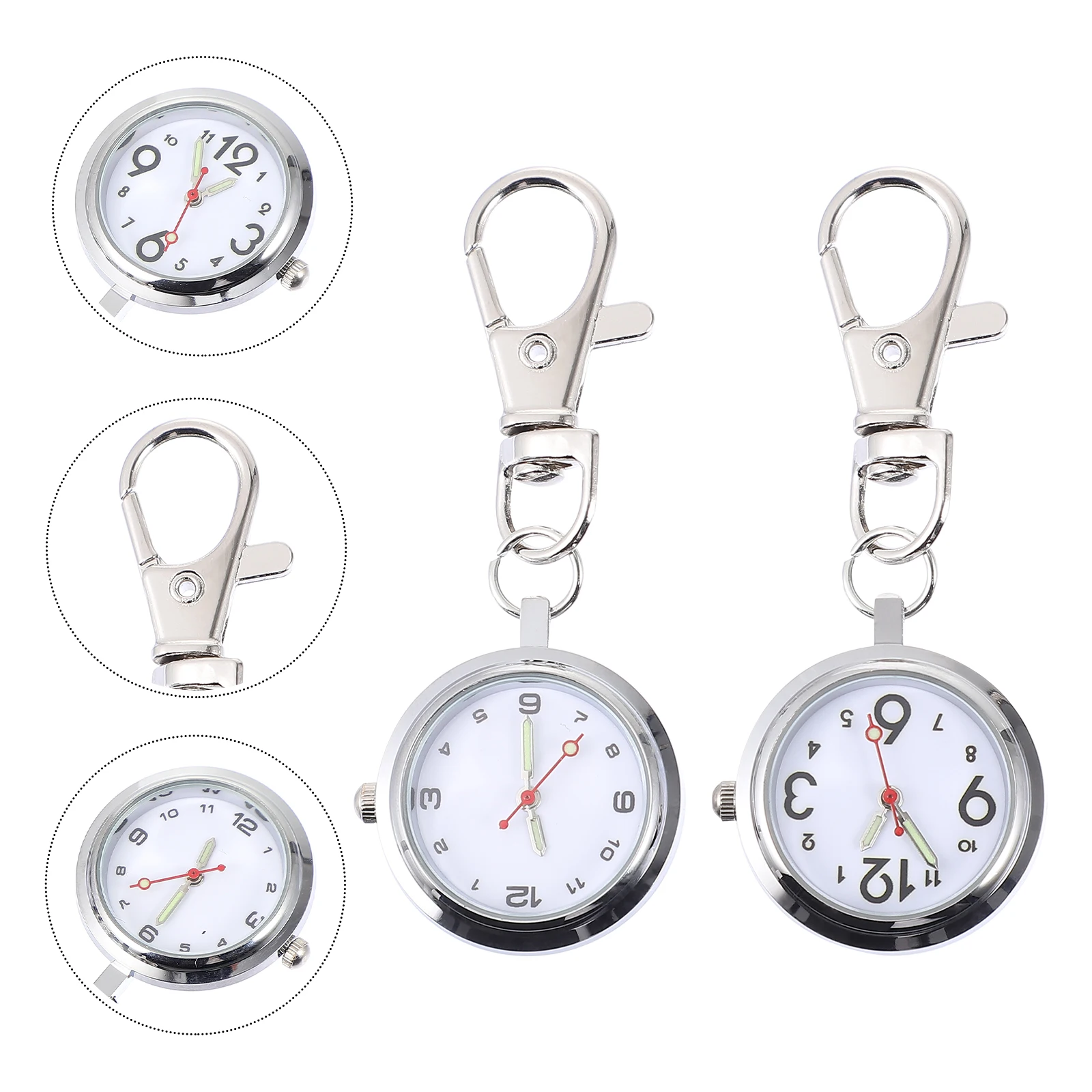 

2pcs Pocket Watch Keychain Stainless Steel Nurse Watch Lightweight Precise Timing Fob Women Key Buckle Chef Doctor Medical Gift