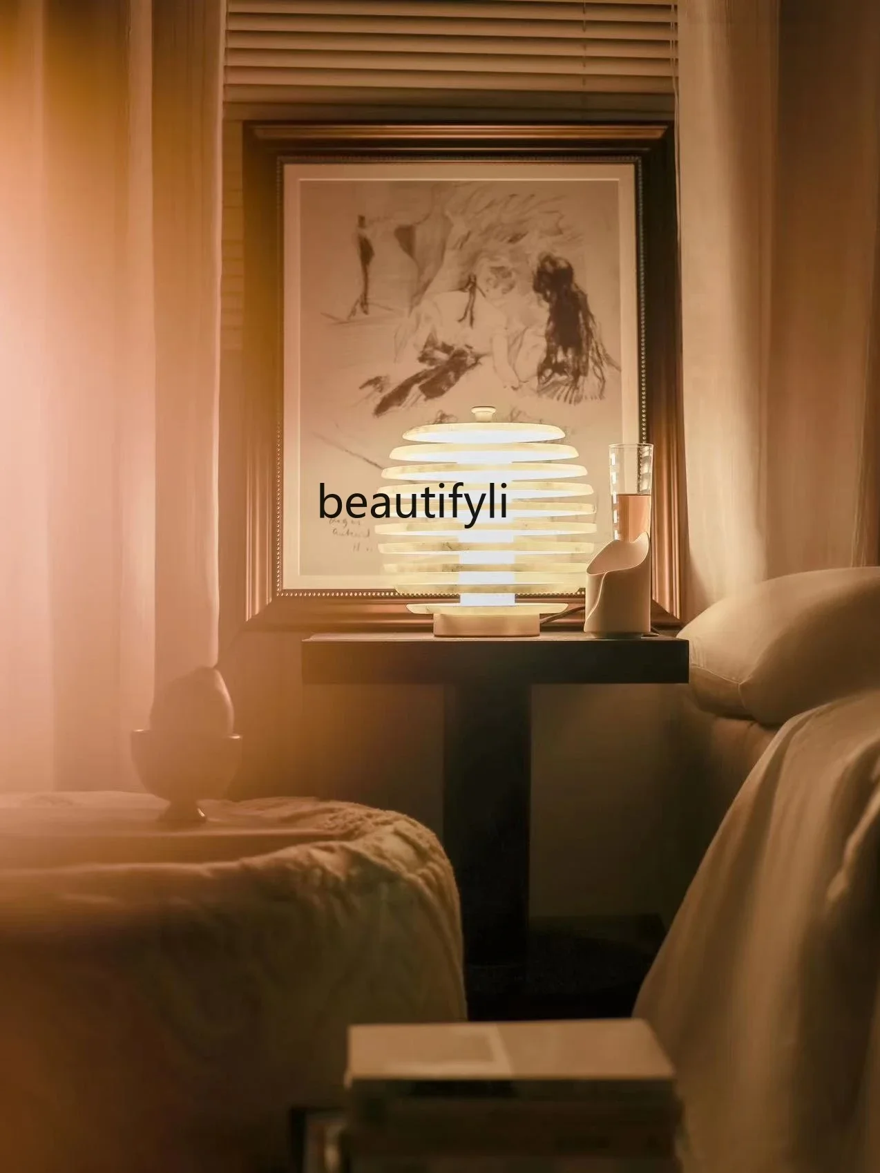

smt14 Natural Marble Simple Modern Luxury Stone Touch Three-Color Light Bedroom Table Lamp