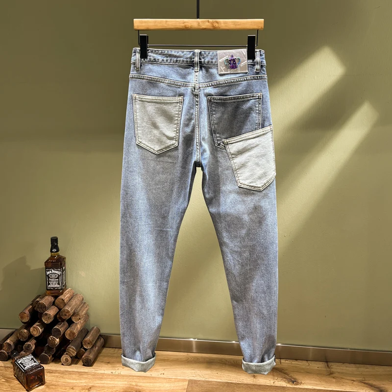 Y2KItalian style fashion new men's jeans stretch slim fit retro washed blue jeans straight leg pants hombre