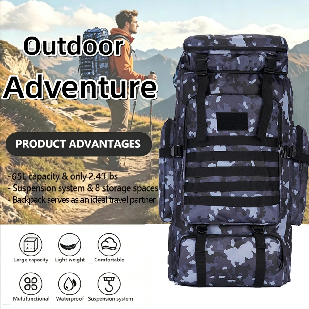 65L Waterproof Military Tactical Backpack Big Capacity Outdoor Rucksack for Mountaineering Hiking Travel Molle Trekking Rucksack