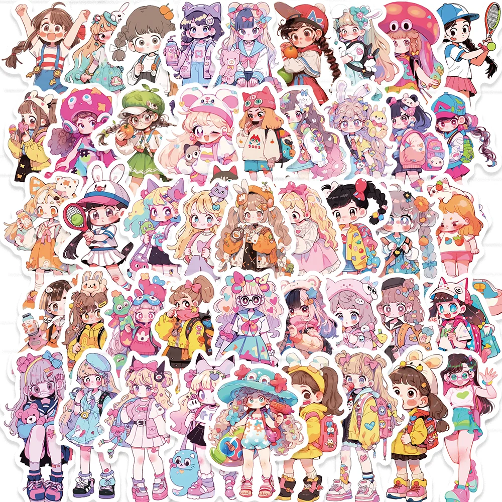 

50pcs Pink Cool Girl Stickers Waterproof DIY Aesthetic Sticker Decoration Phone Case Scarpbook Skateboard Laptop Notebook Diary