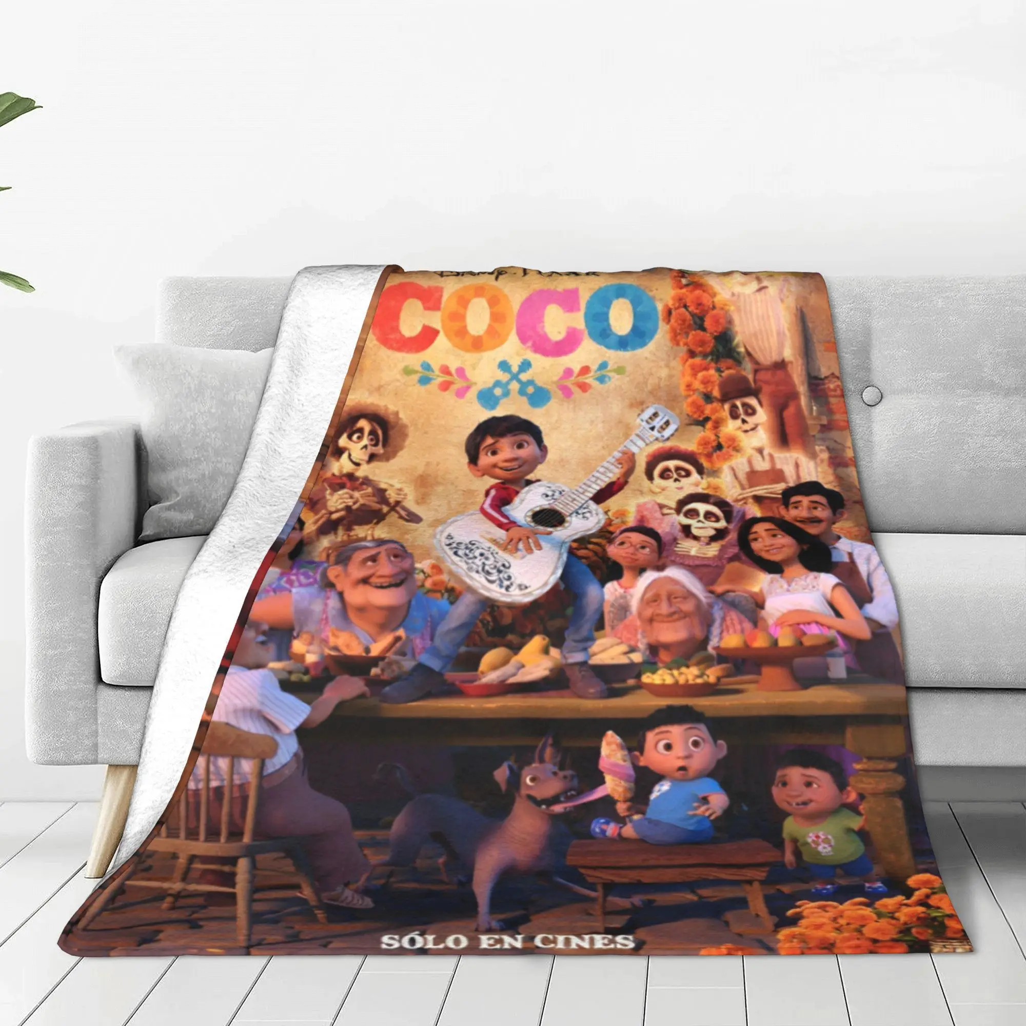 C-Coco Day of The Dead Cartoon Knitted Blankets Fleece Guitar Thankgiving Super Soft Throw Blanket Outdoor Travel Thin Quilt