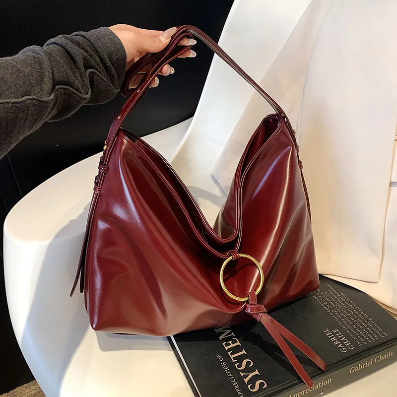 

PU Leather Hobo Underarm Bags Trendy Top Handle Satchel Slouchy Shoulder Purse Retro Top Handle Bag Large Work Bags for Women