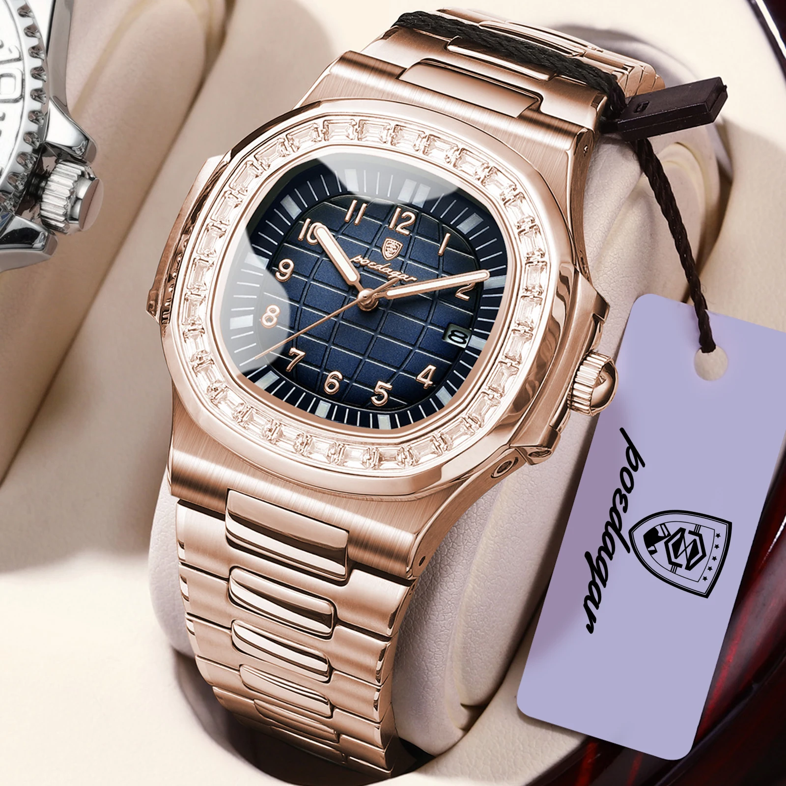 

POEDAGAR Fashion Square Men Clock Date Stainless Steel Casual Man Wristwatch High Quality Waterproof Luminous Quartz Men's Watch