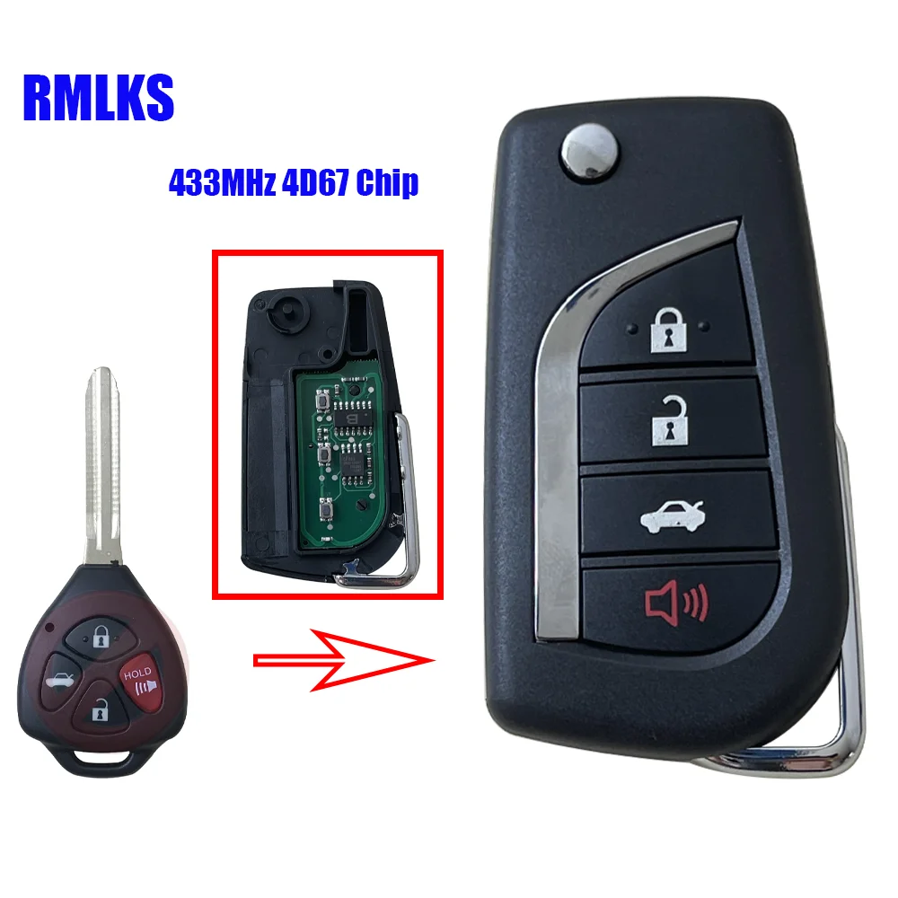 Flip 4 buttons Remote Key FOB For Toyota Camry Corolla Hilux 433.92mhz G 4D67 Chip FCC ID : B41TA B42TA TOY43 Uncut Blade