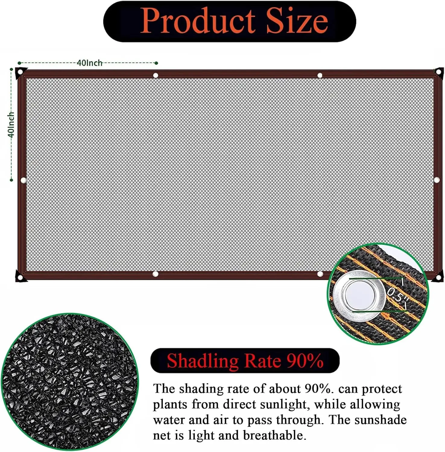 Pano de sombra - Rede de malha de sombra de jardim com ilhós Capa de proteção solar externa, taxa de sombreamento preta 70% -90%